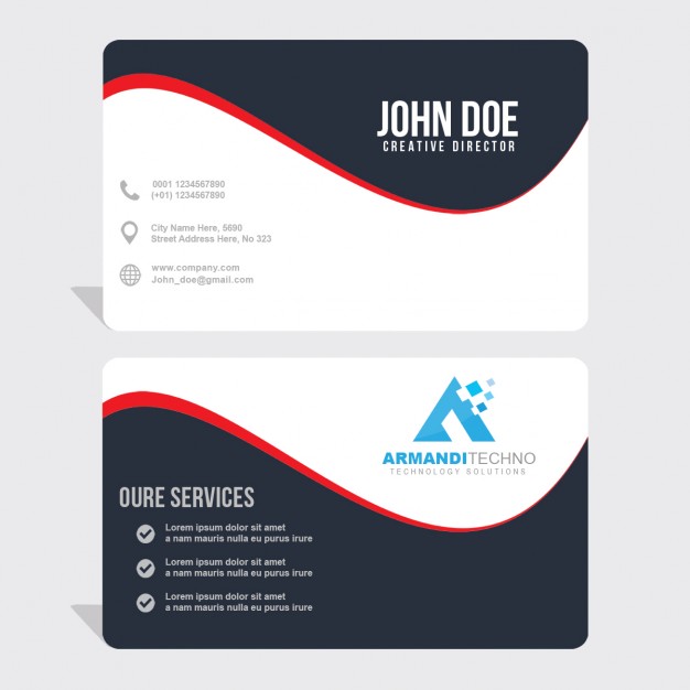 Business Card With Red Wavy Lines