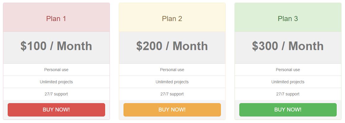 Clean Pricing Table