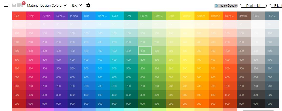 Material UI Colors - Color Palette for Material Design