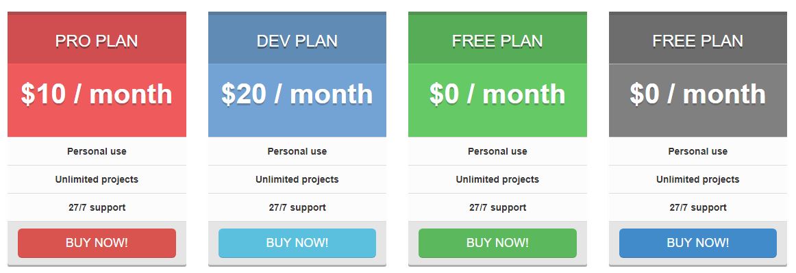 Responsive Bootstrap Pricing Table