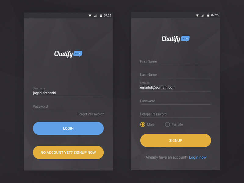 Registration Form Design For Android, Simple Login Signup For Android Dark Theme By Jagadish Thanki, Registration Form Design For Android