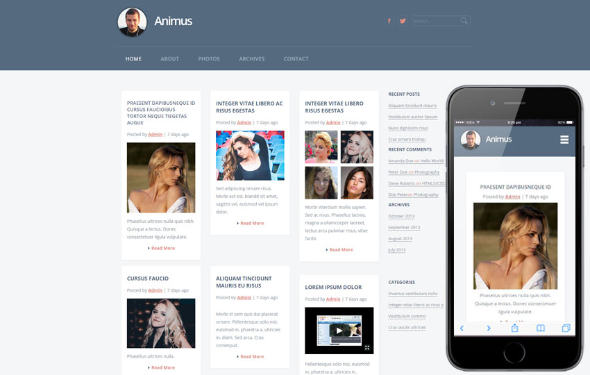 Animus - Flat Bootstrap Blogging Web Template