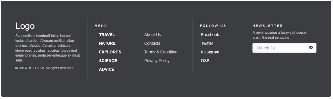 Bootstrap Dark Footer UI