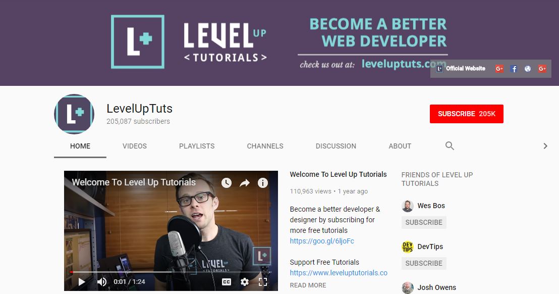 Level up Tuts - Best YouTube Channels for Web Developer