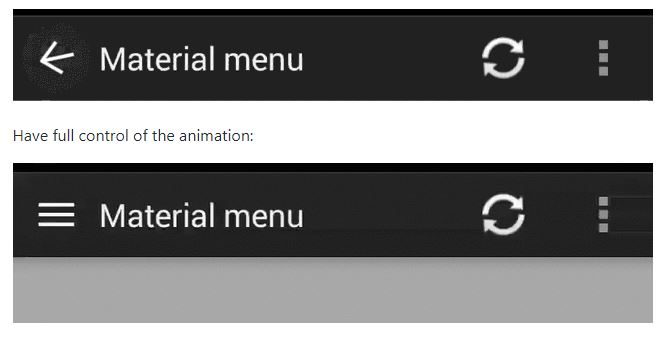 Material Menu Drawer, Back, Dismiss