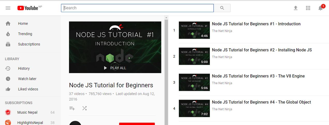 Node JS Tutorials for Beginners (YouTube)