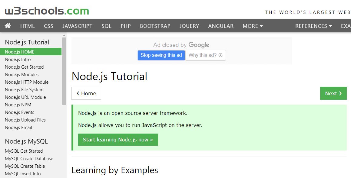 Node.js Tutorial (W3Schools)