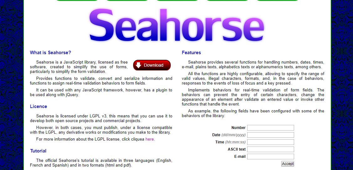 SEAHORSE - Numbers, Dates, Times, E-mail, Plains Texts