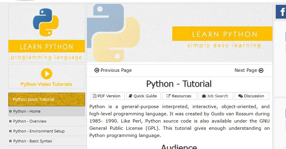 Tutorials Point - Best Resources to Learn Python Programming Language
