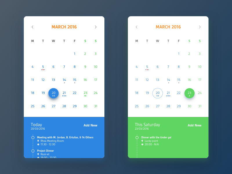 Calendar Mobile App UI Design