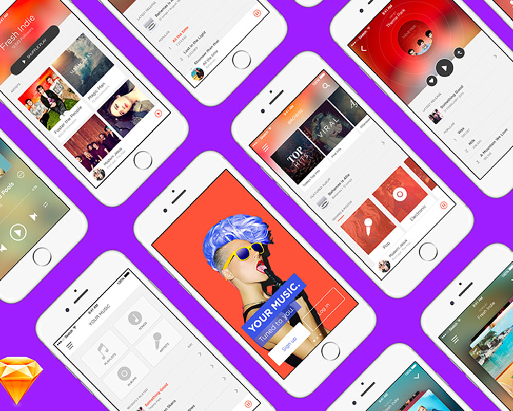 Music App UI Kit Free for Sketch