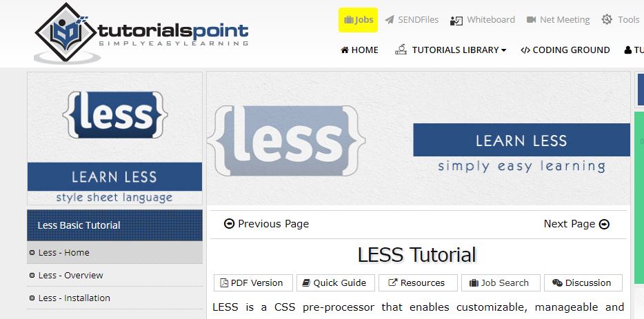 Tutorials Point Less Tutorial