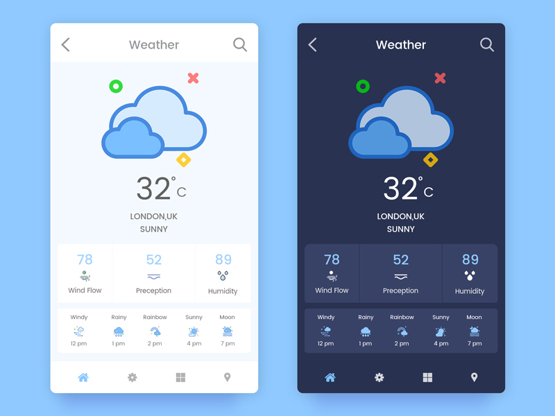 Weather App White and Dark Screen