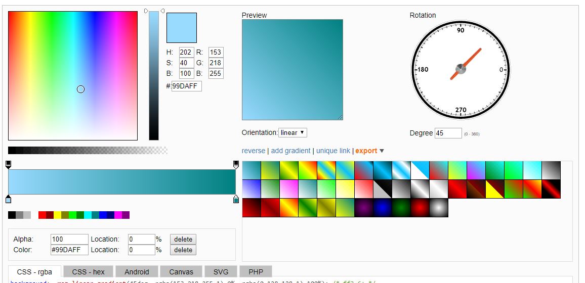 html background gradient color code generator