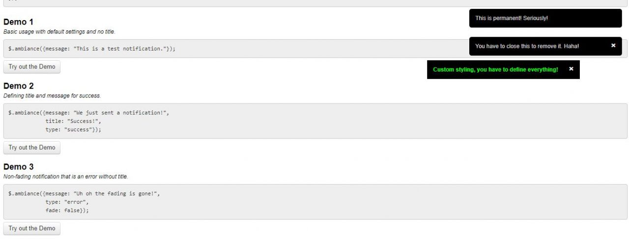  Ambiance Plugin jQuery Notification System