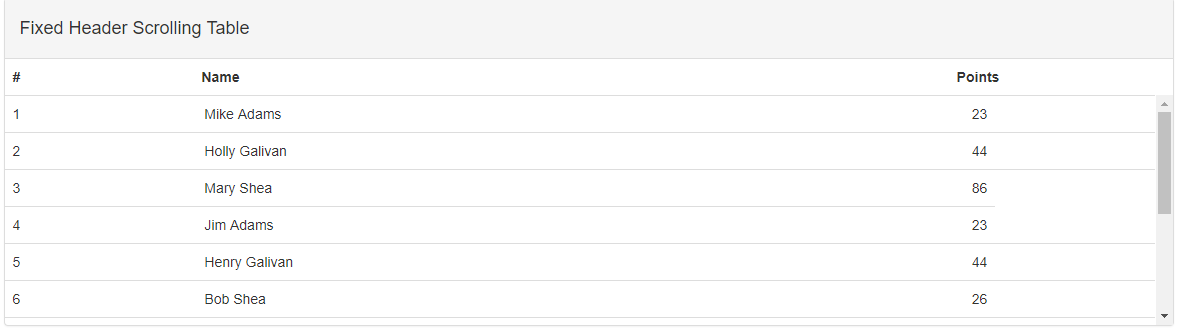 Fixed Header Scrolling Table
