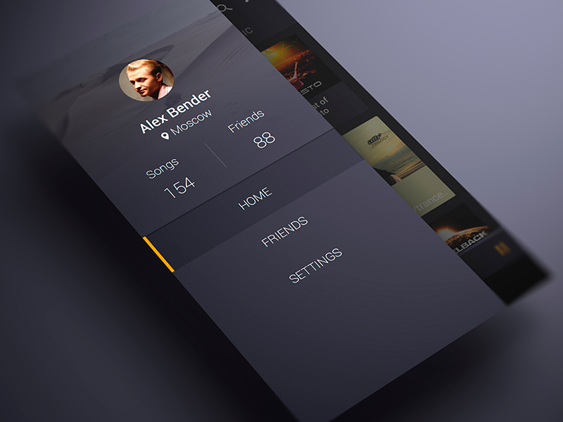 Android Music App Material Design Sidebar