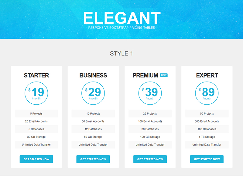 Elegant - Responsive Bootstrap Pricing Tables
