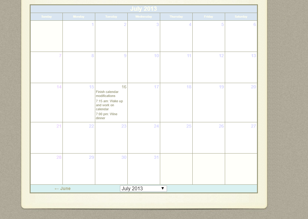 Kevin's JavaScript Event Calendar