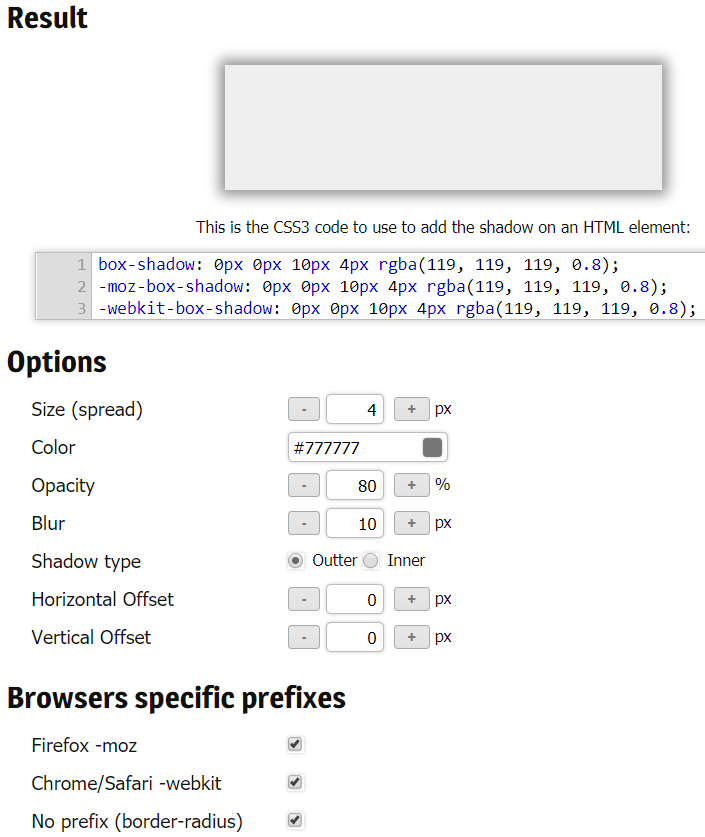 CSS3 Shadow Generator