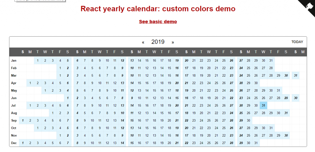 React week wise calendar view