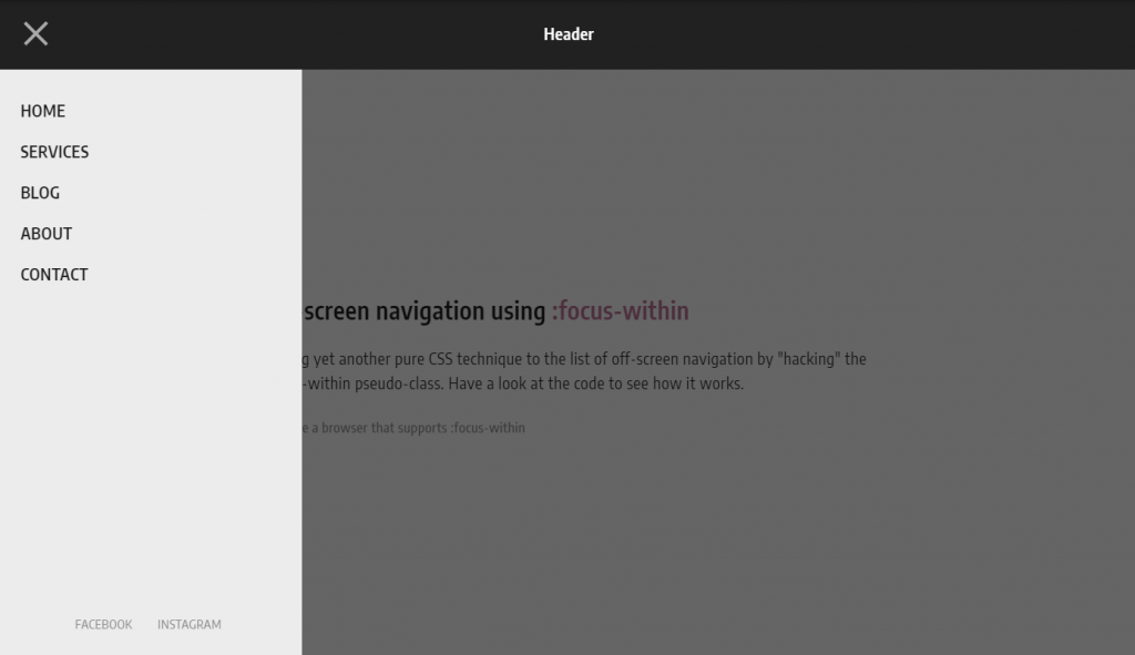 Off-screen nav CSS Menu Example
