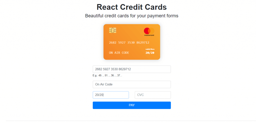 React credit card form