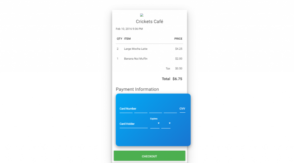 cafe checkout form