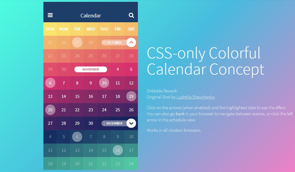 colorful calendar with CSS