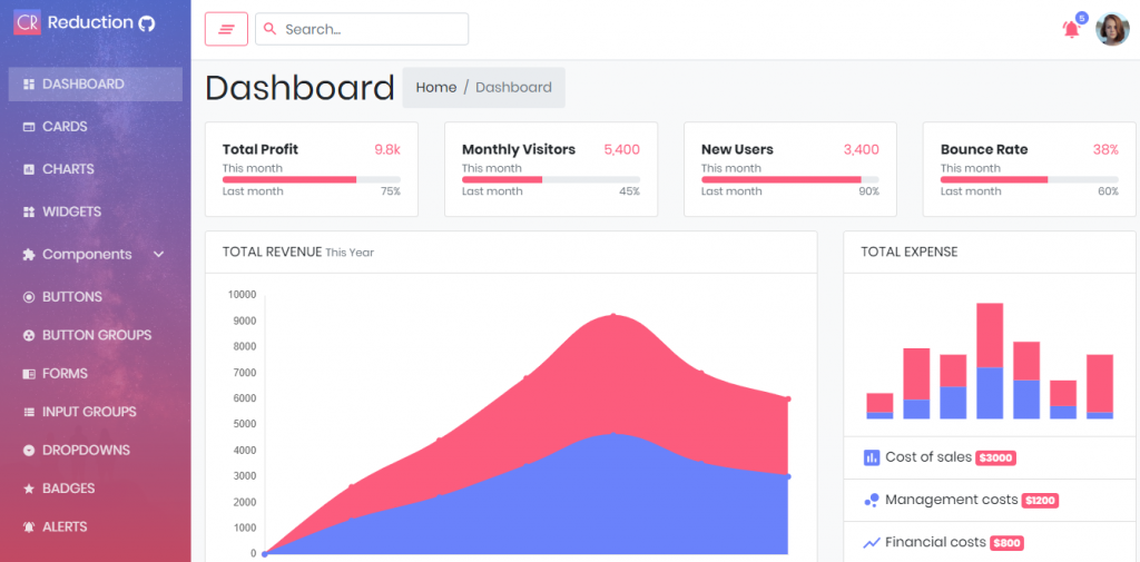 free admin template in react js