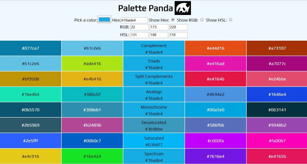panda html color palette