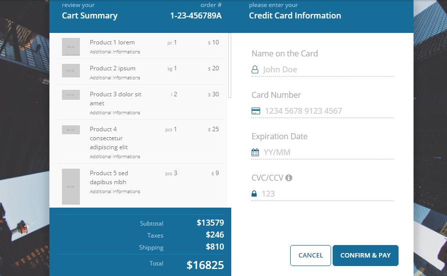 Payment summary on checkout