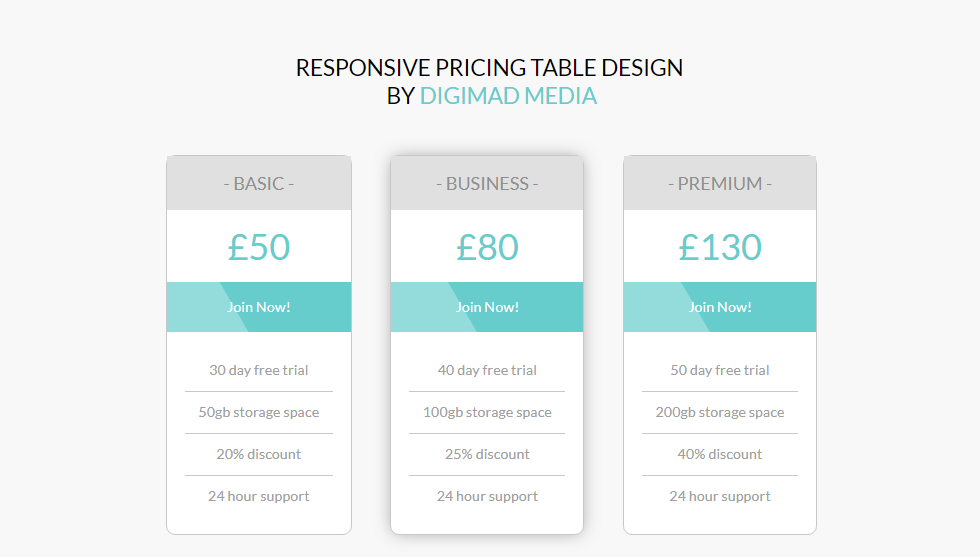 price plan table layout