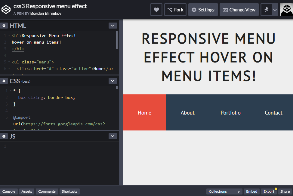 CSS3 Responsive menu effect