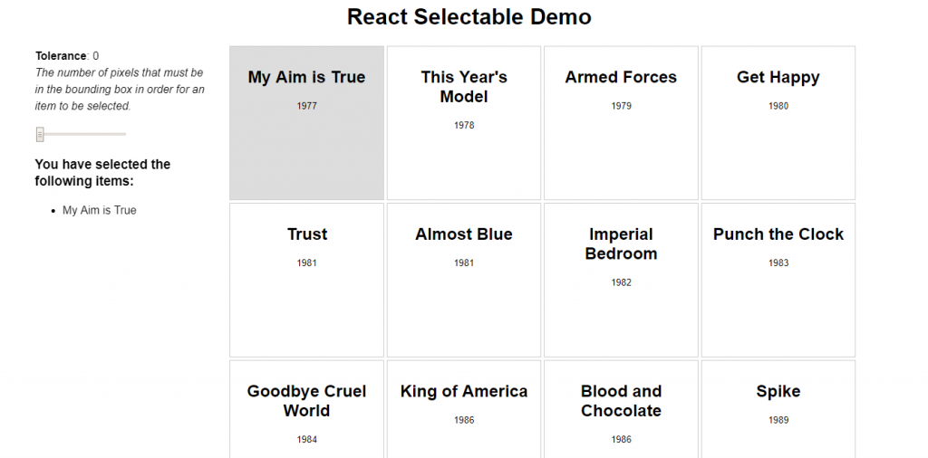 Selectable items for React