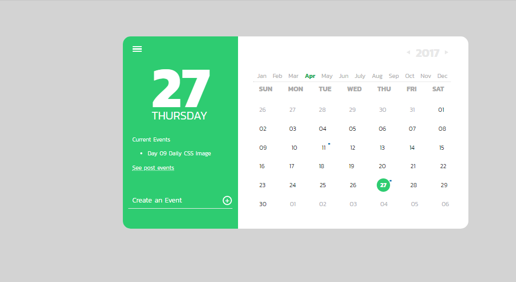 materialize calendar with css and html without javascript