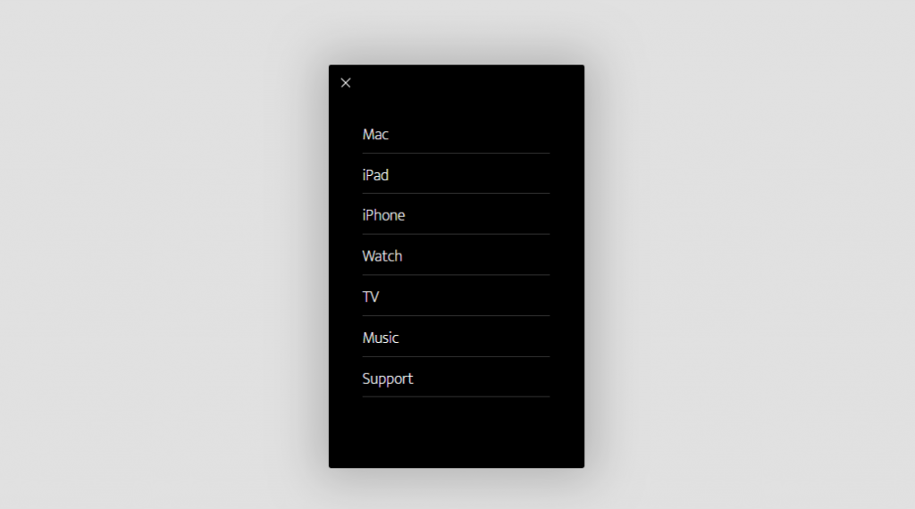 apple menu example using html, css and javascript