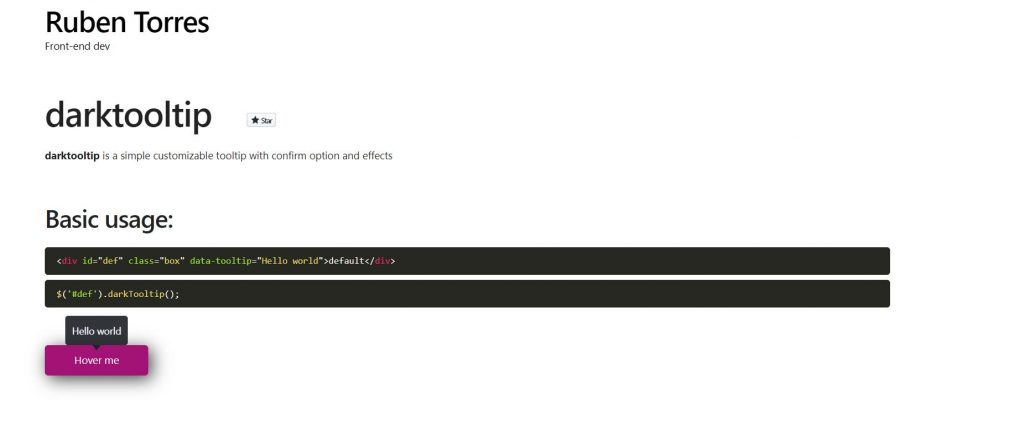 jQuery(JavaScript) Tooltip Dark