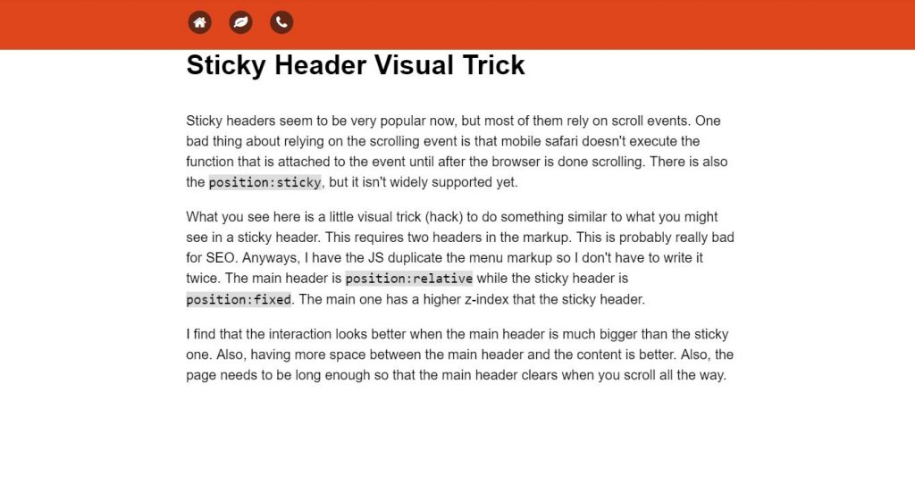  JS Sticky Header Visual Trick