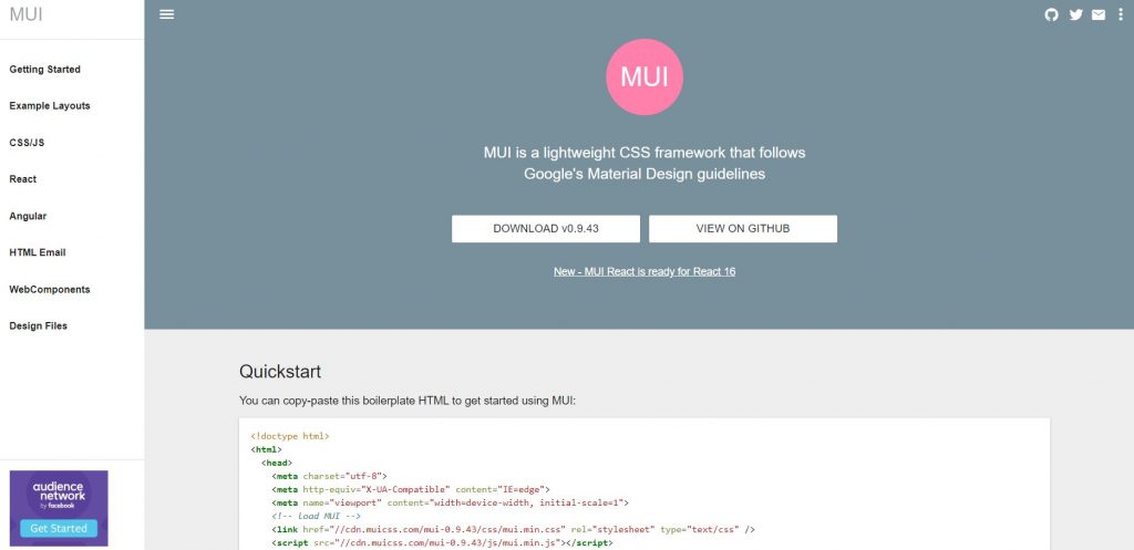 material design CSS framework MUI