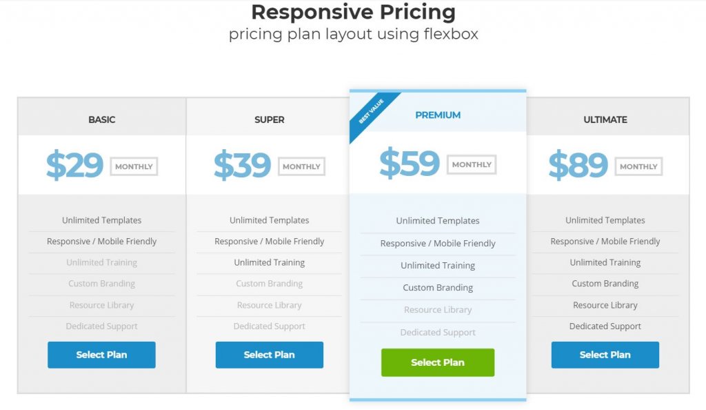 Responsive Pricing Tables 