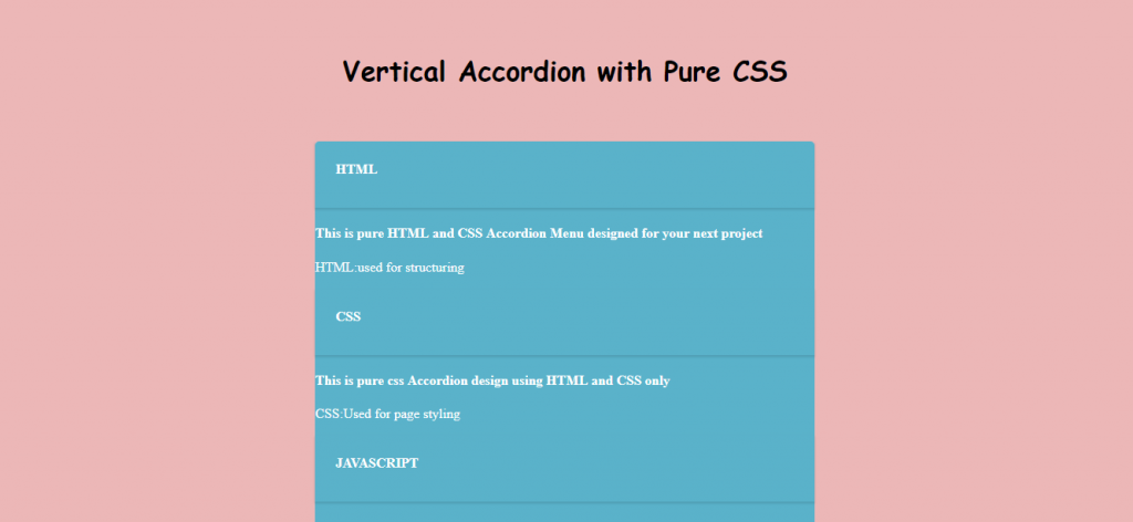 Accordion Menu design with Pure CSS