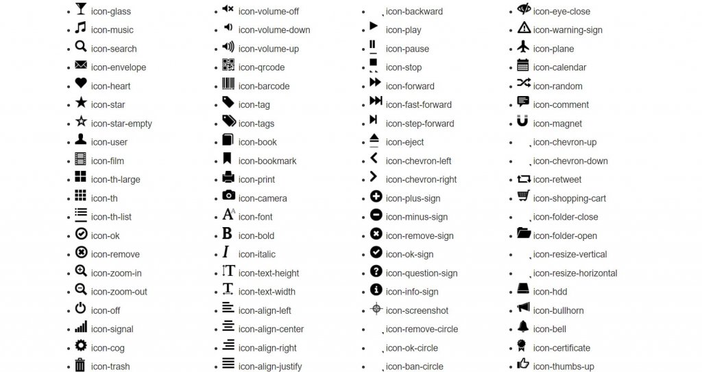 Bootstrap 4 glyphicons icons list