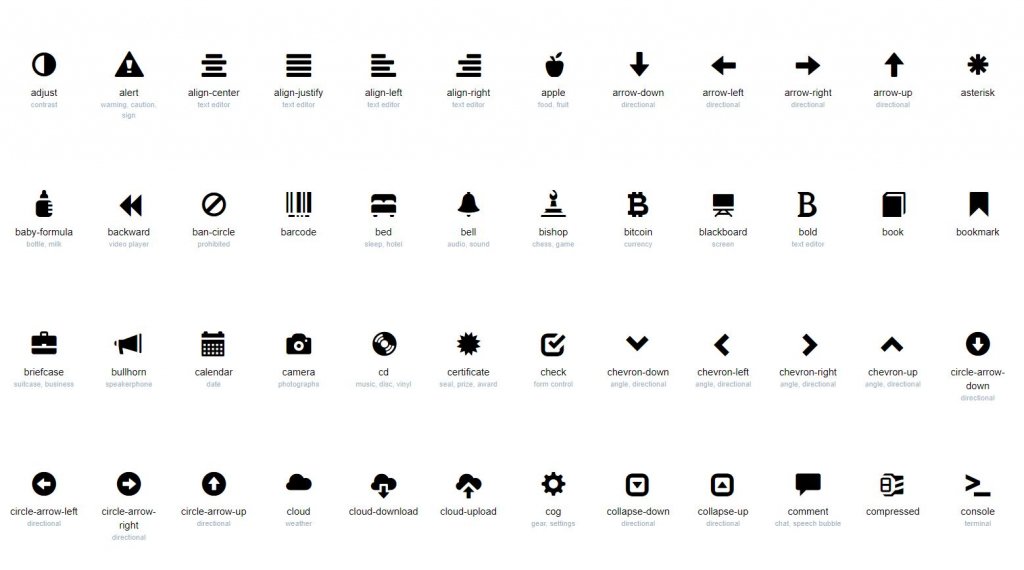 Bootstrap 4 GlyphSearch Glyphicon icons 