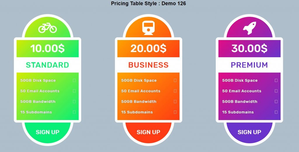 website pricing table style