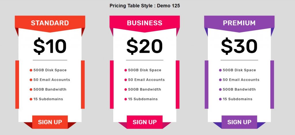 HTML CSS pricing table