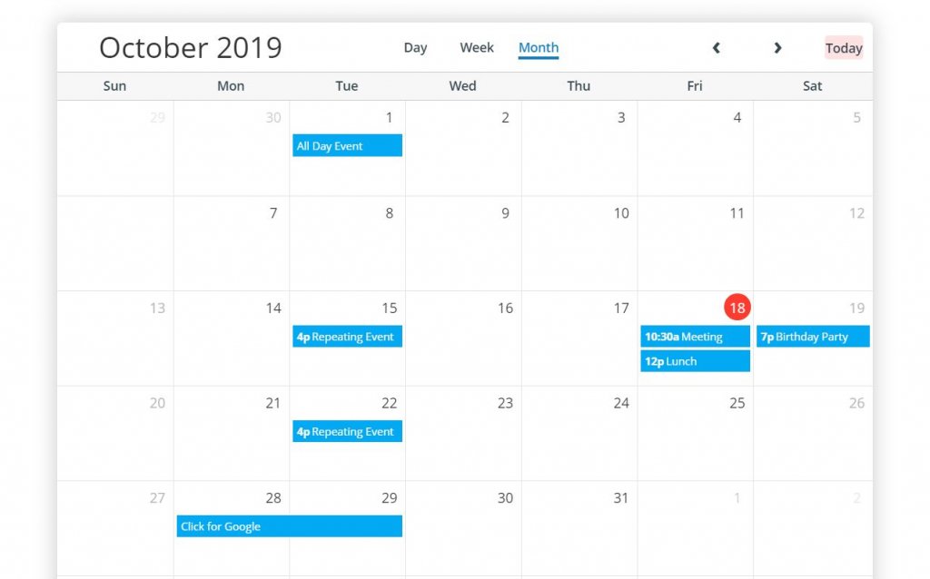 Bootstrap 4 scheduler calendar template