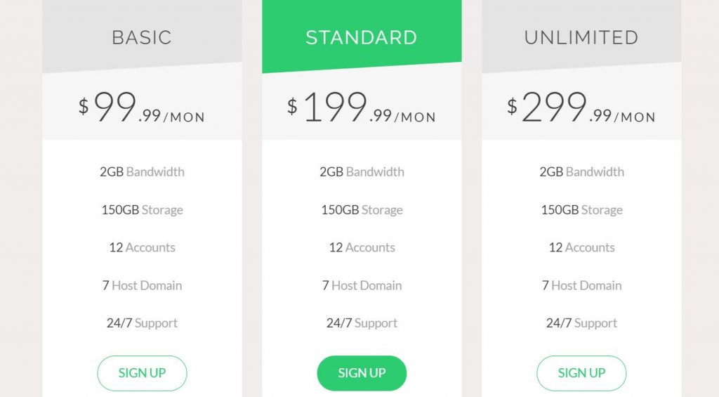 Bootstrap HTML CSS pricing table