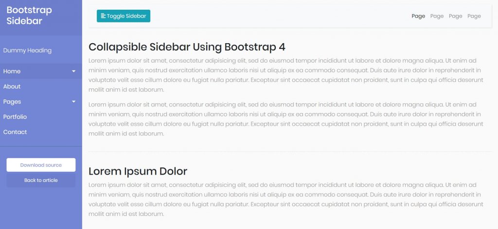 Collapsible Bootstrap 4 side bar menu