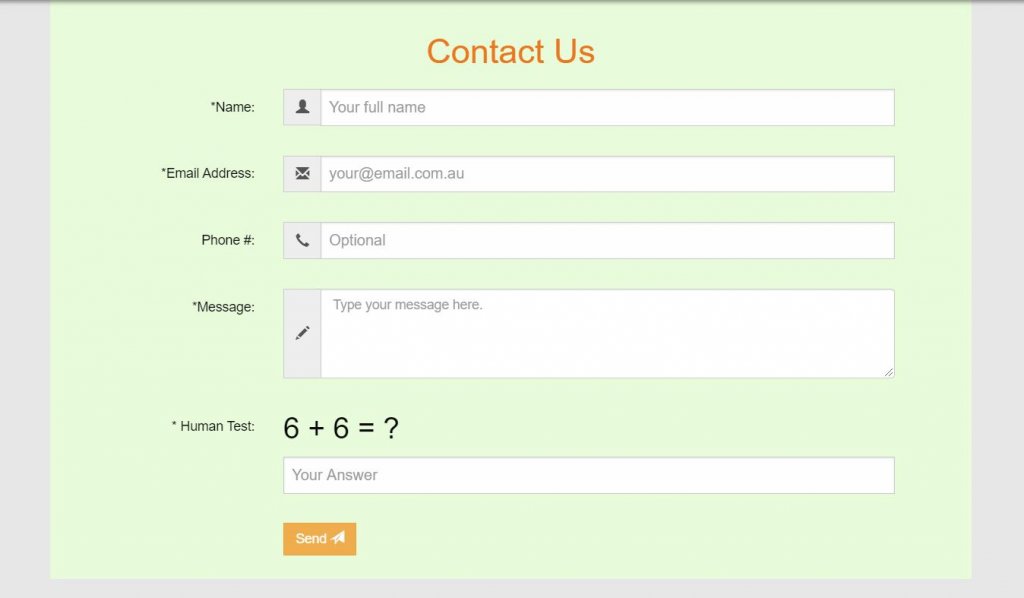 Horizontal Bootstrap contact form 